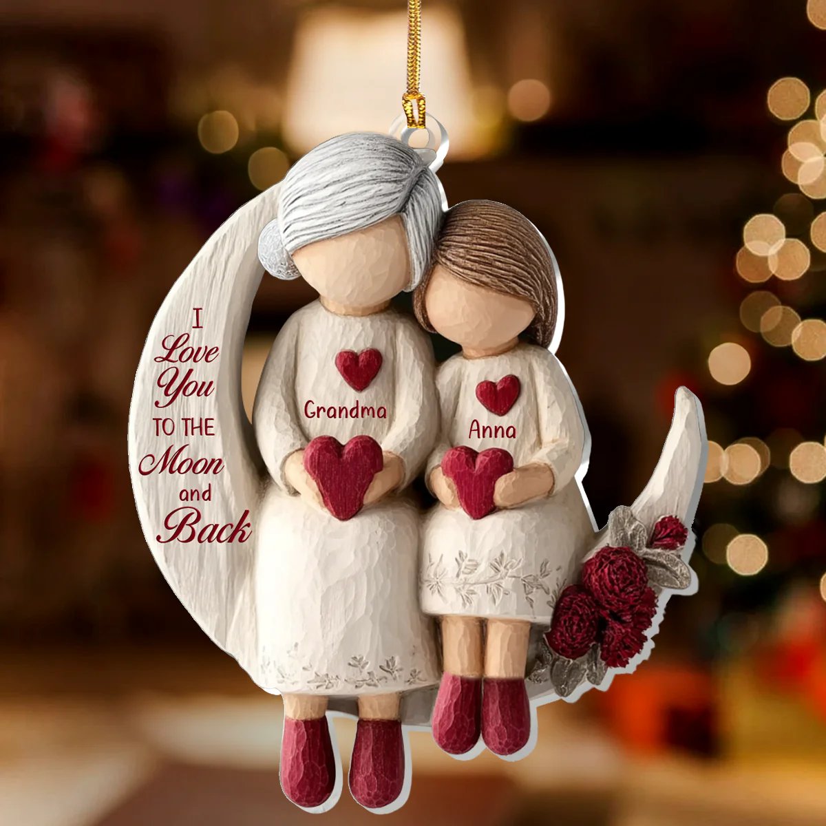 Grandma And Grandchild Moon Love - Personalized Acrylic Ornament