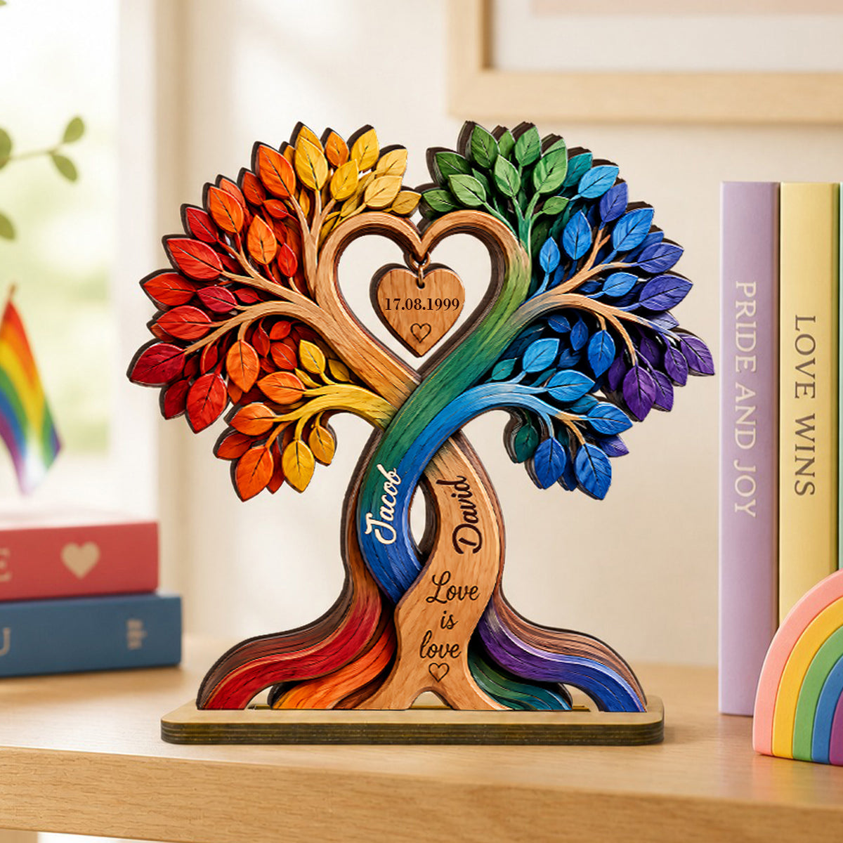 LGBT Couple Heart Tree - Personalized Wooden Plaque