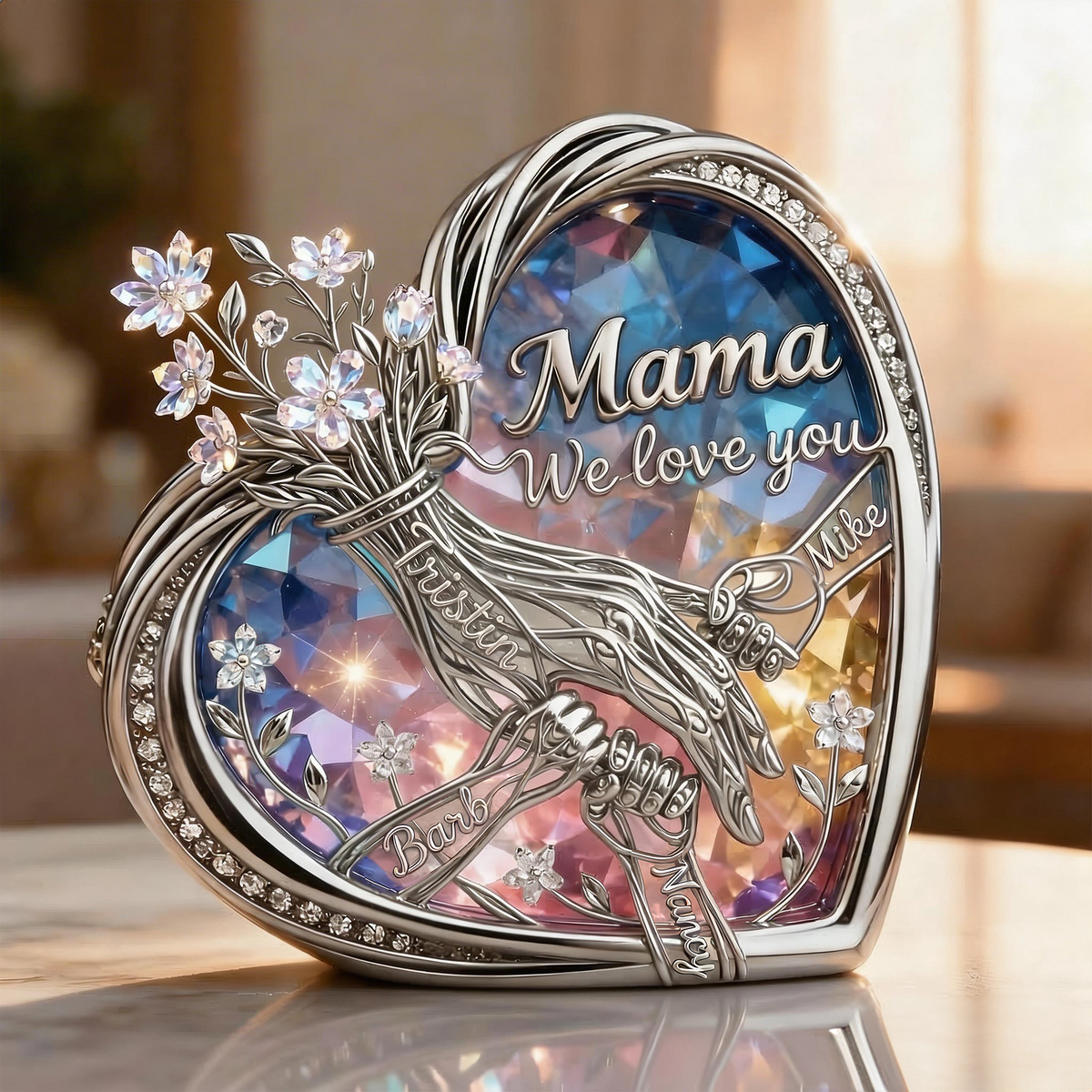 Personalized Mom & Children Holding Hands Love Acrylic Plaque