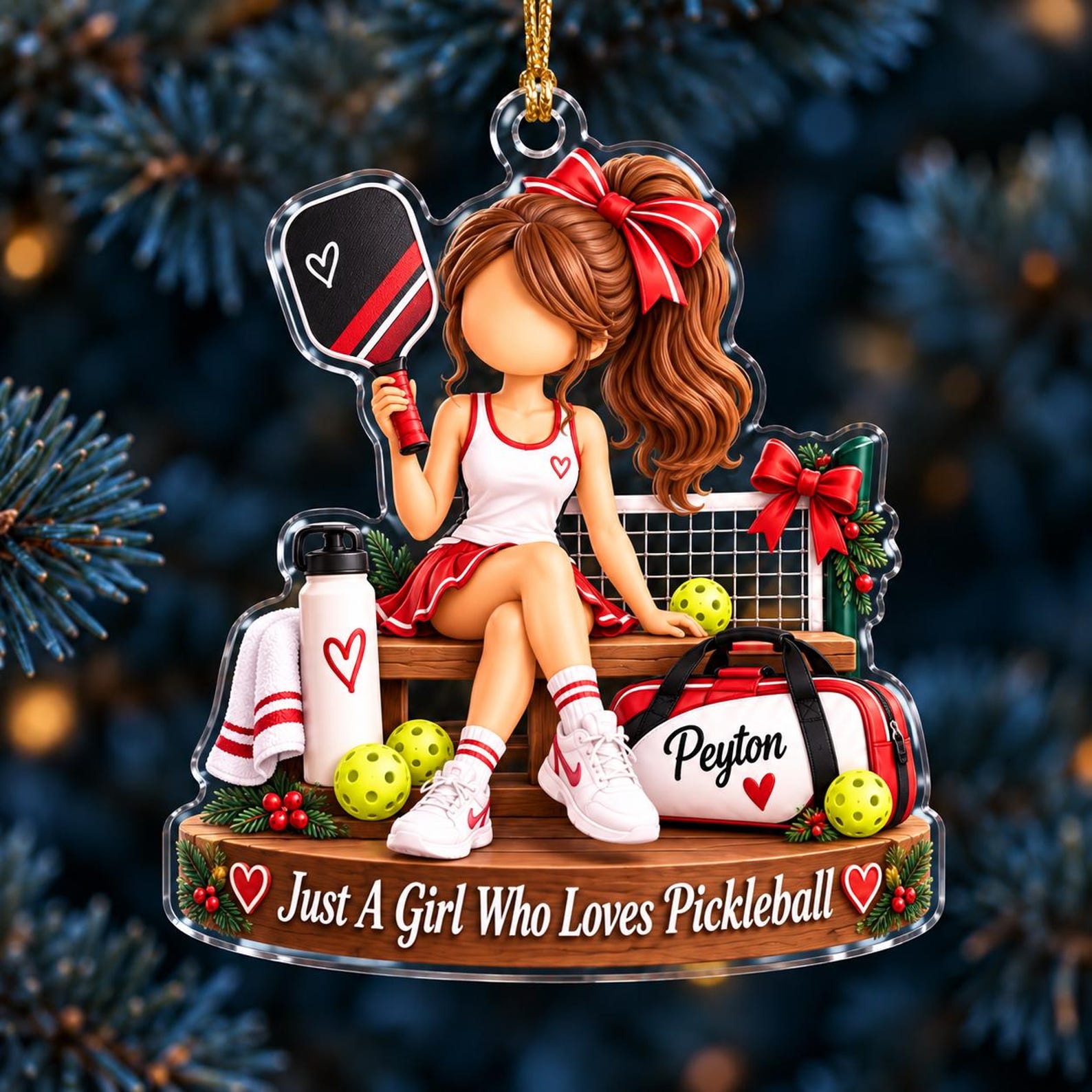 Personalized Pickleball Ornament, Custom Name Gift for Pickleball Girl
