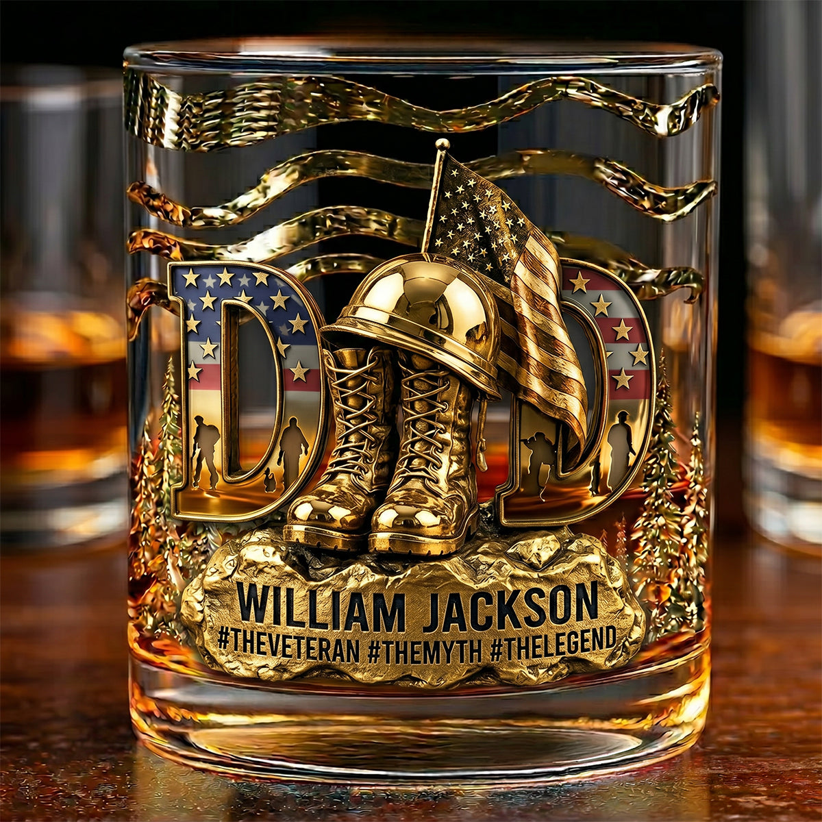 Proud Veteran Dad Whiskey Glass - Personalized Gift For Dad