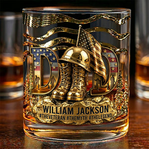 Proud Veteran Dad Whiskey Glass - Personalized Gift For Dad
