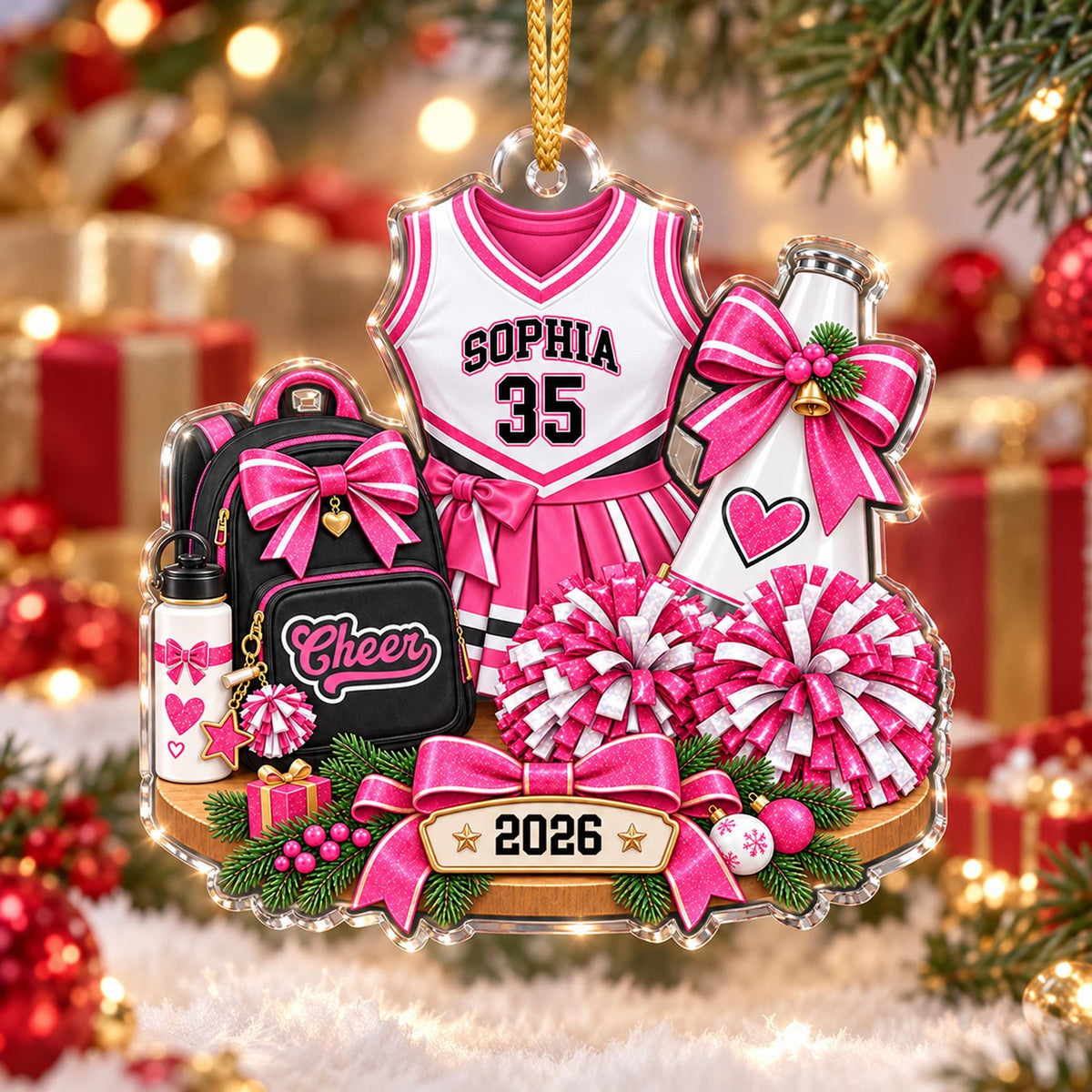 Personalized Cheerleader Ornament, Custom Name & Number Christmas Keepsake