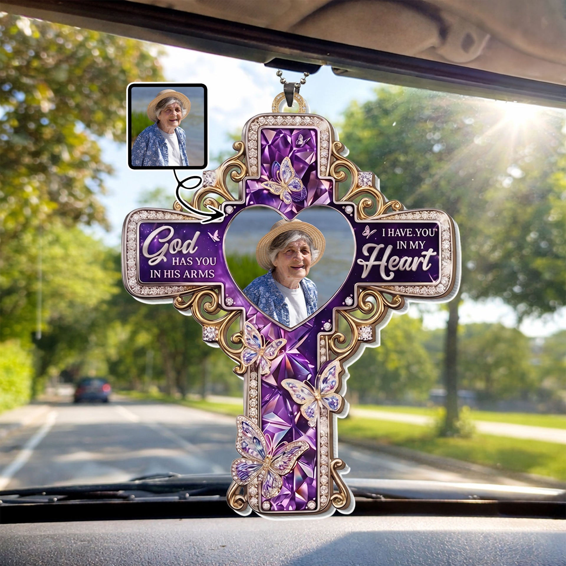 God Has You In His Arms, Personalized Car Hanging Ornament