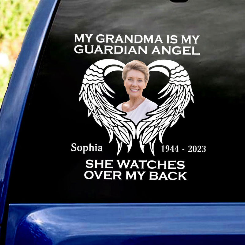 Memorial Upload Photo Heart Wings, My Guardian Angel Personalized Sticker Decal