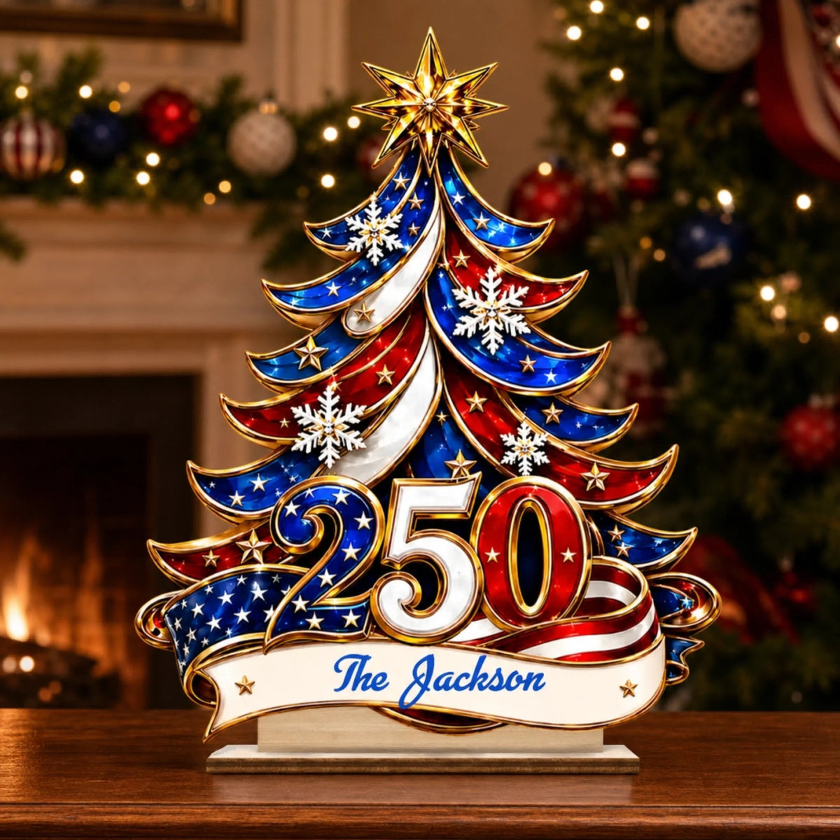 America 250th Anniversary - Personalized Patriotic Christmas Keepsake For Families