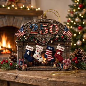 USA 250th Anniversary Fireplace & Stockings -Personalized Christmas Gift For Family