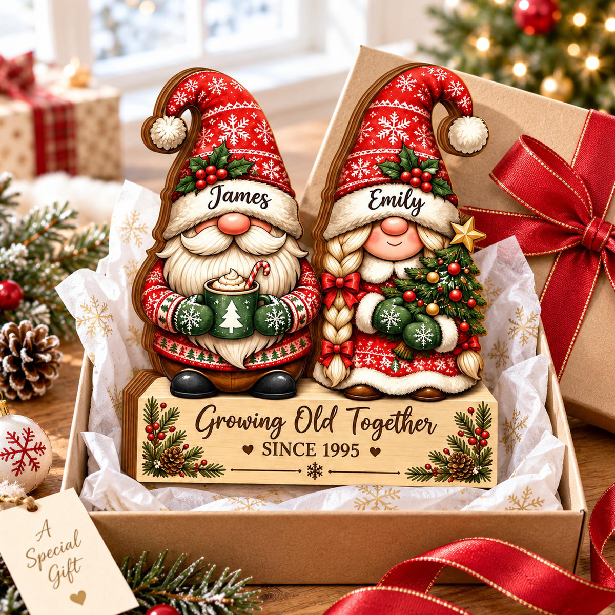 Personalized Christmas Couple Wooden Block, Growing Old Together Gift