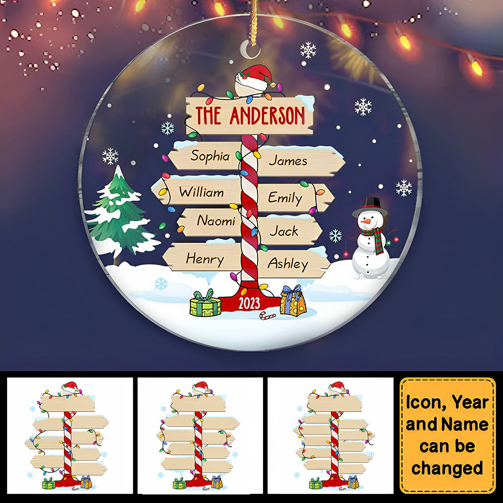 Gift For Family Christmas Post Sign Personalized Circle Ornament