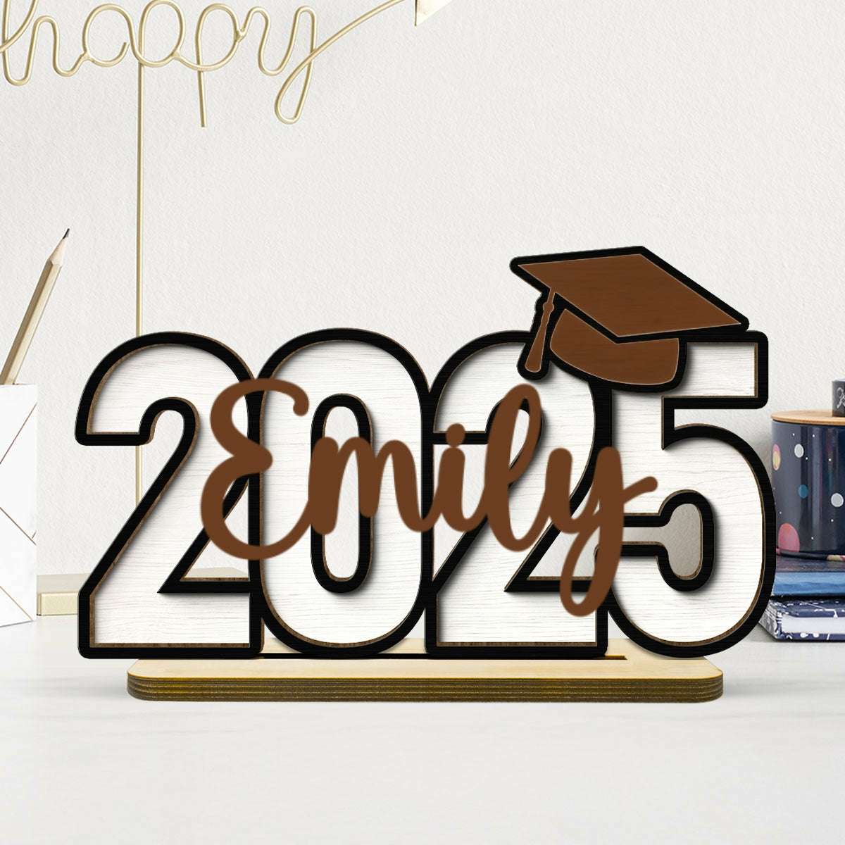 Personalized Name Standing Wooden Plaque, Graduation Keepsake 2025