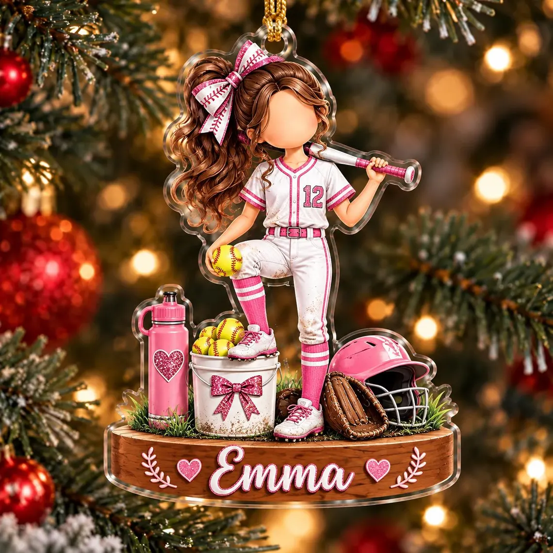 Personalized Softball Girl Ornament, Custom Name Gift