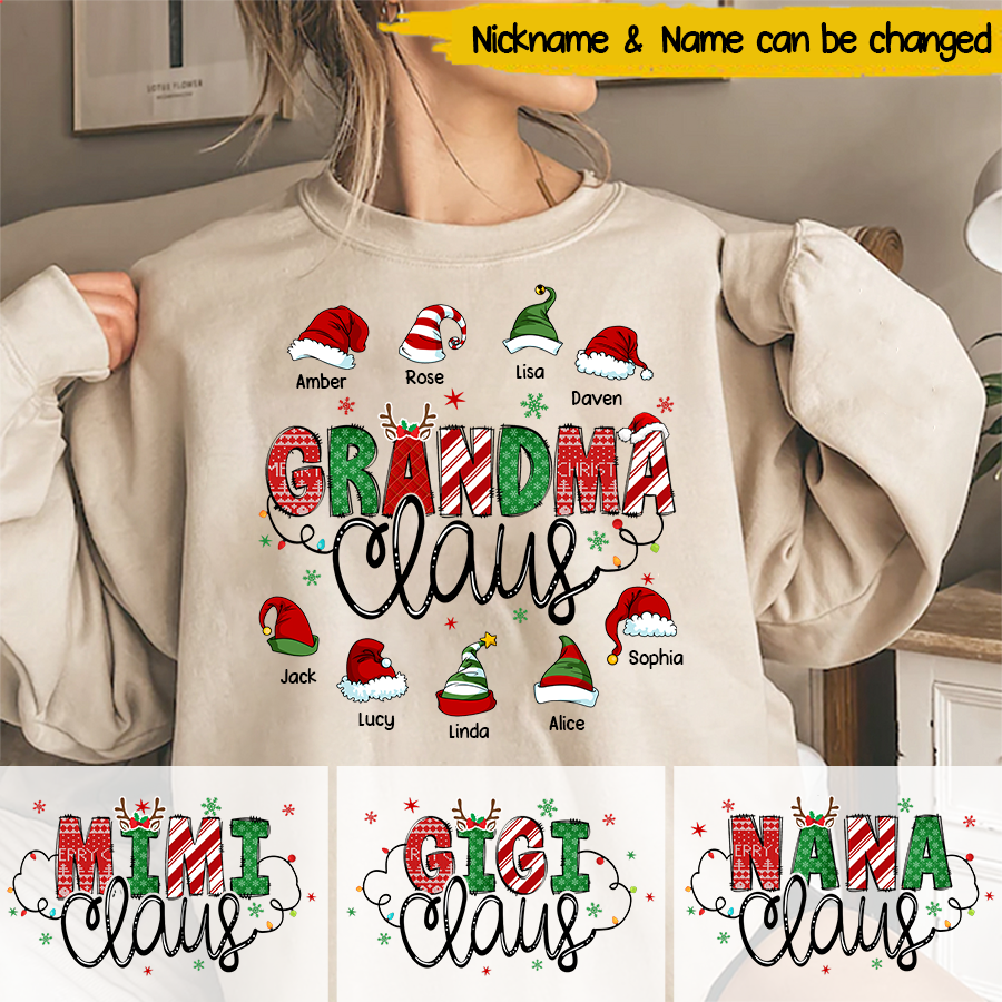 Gift For Grandma Santa Hat Personalized Sweatshirt