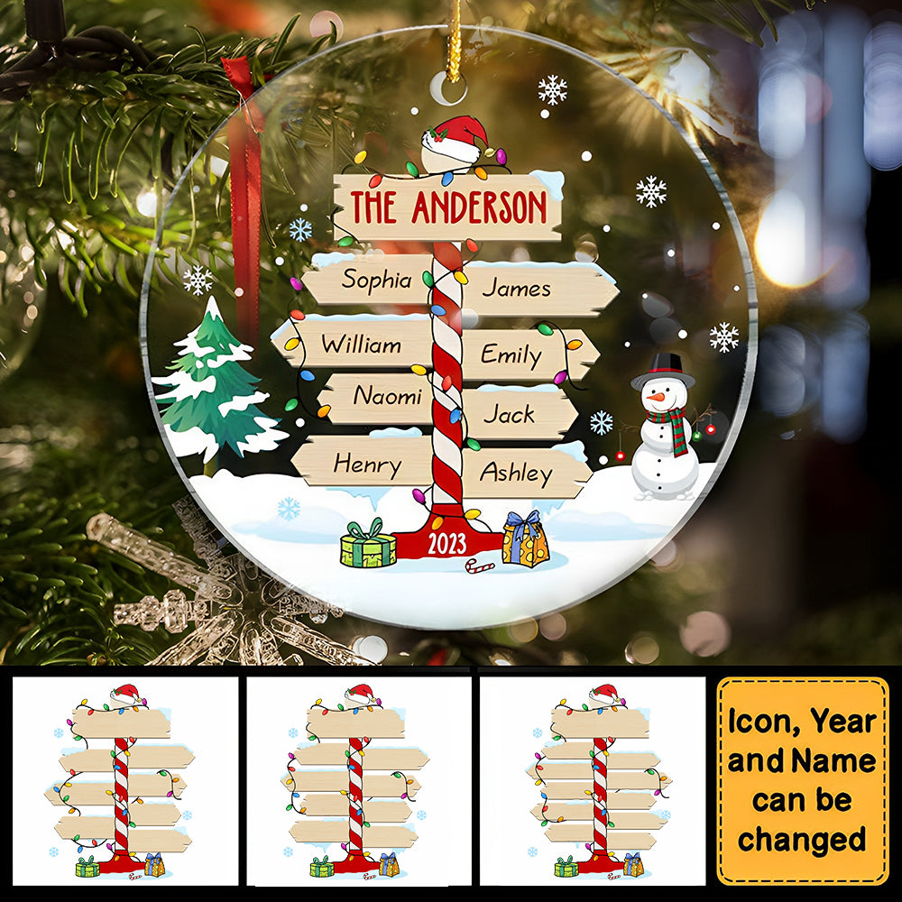 Gift For Family Christmas Post Sign Personalized Circle Ornament