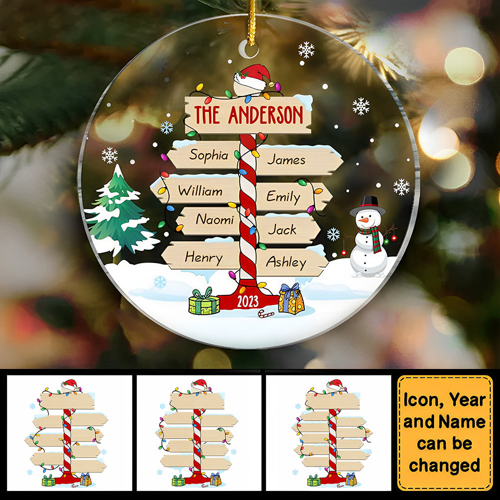 Gift For Family Christmas Post Sign Personalized Circle Ornament