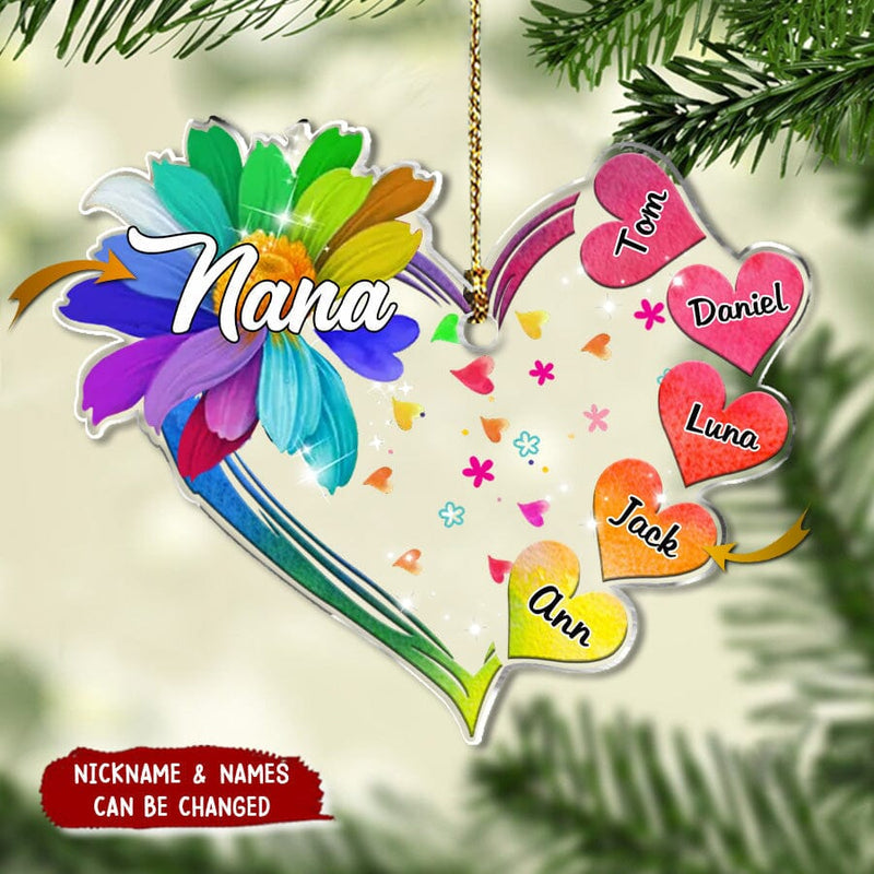 Colorful Flower Nana Mom Sweet Heart Kids Personalized Ornament