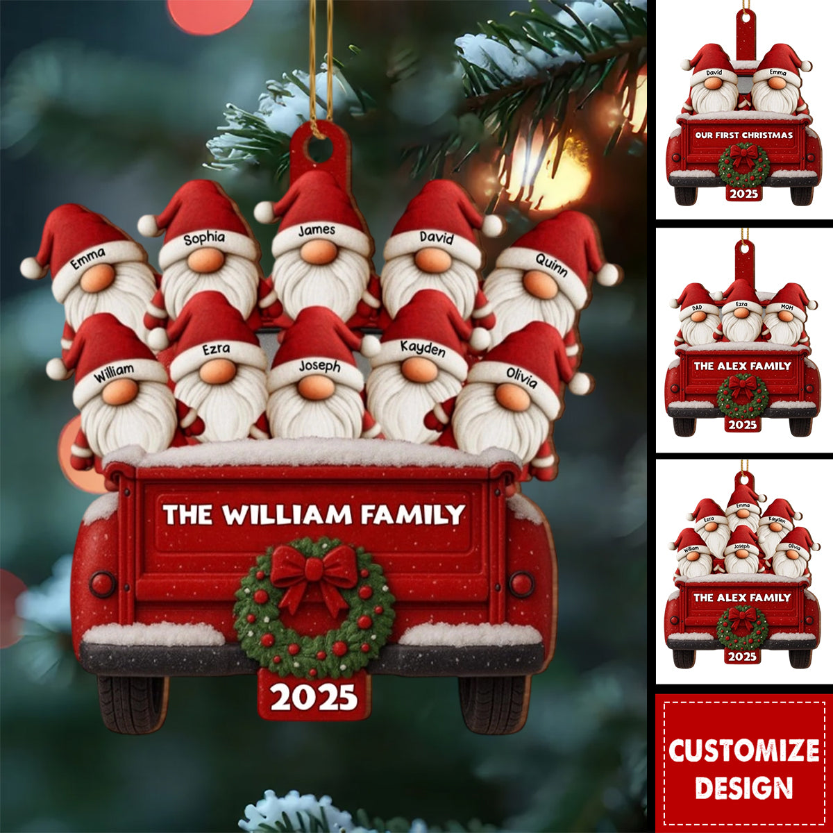 Custom Family Vintage Truck Christmas Wood Ornament