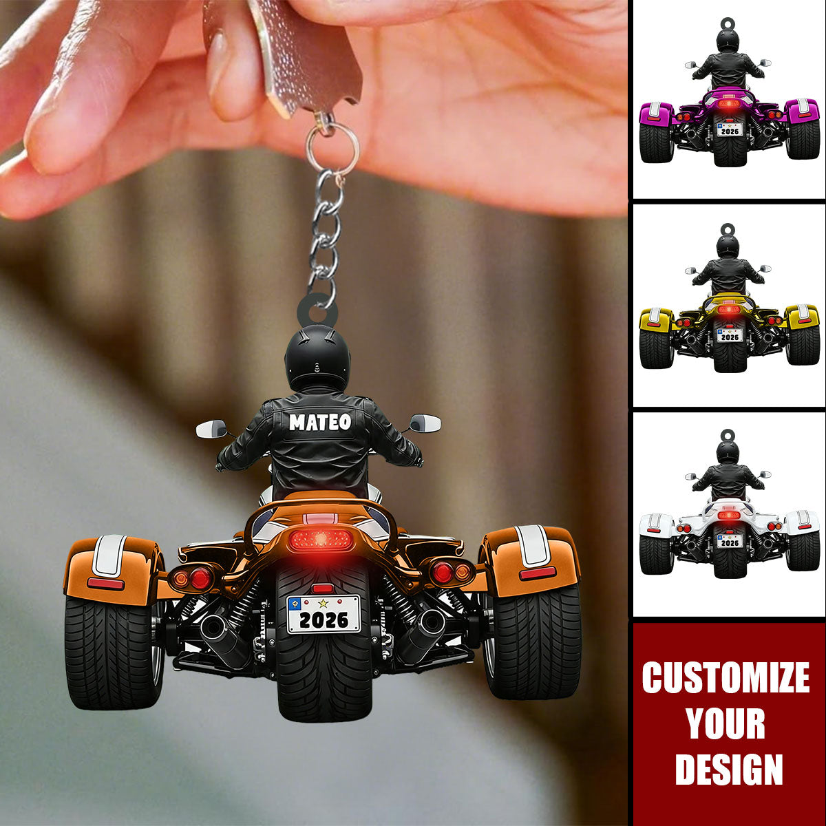 Custom Biker Trike Keychain- Personalized Motorcycle Gift