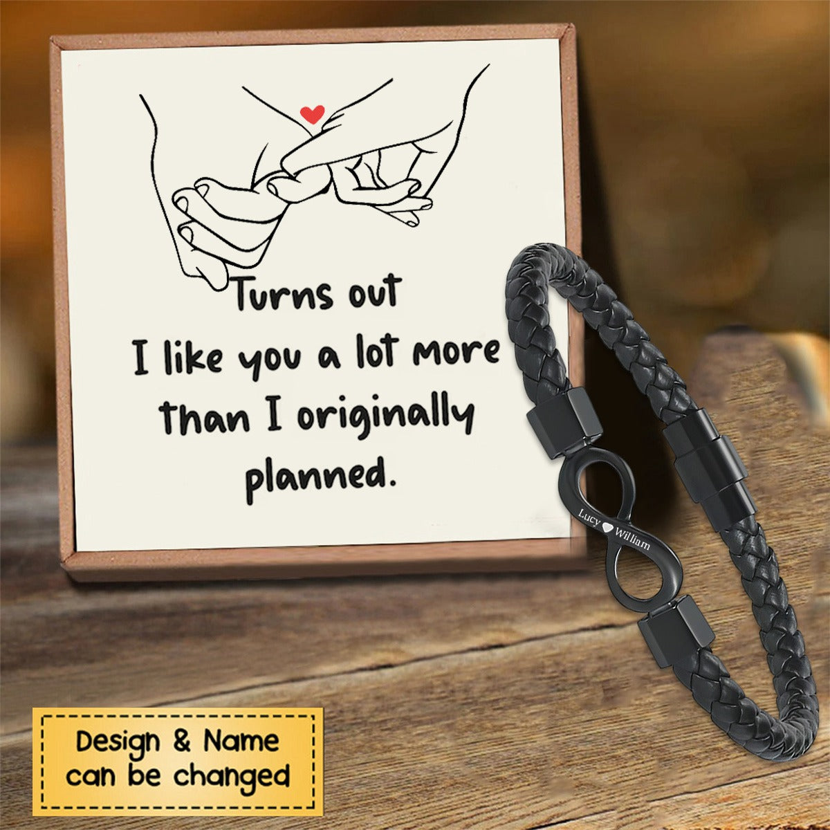 Turns out I like you a lot more than I originally planned Personalized Dual Name Infinity Leather Bracelet