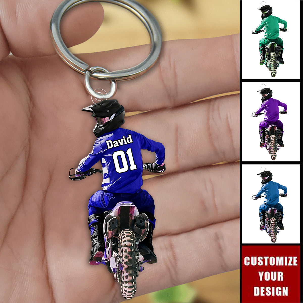 Personalized Motocross Biker Keychain - Gift for Motorcycle Lover