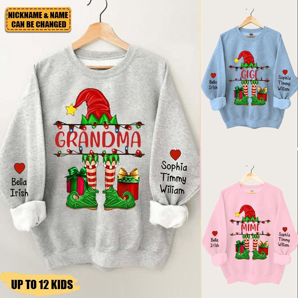 Grandma/Mom Elf Christmas Light Personalized Sweatshirt