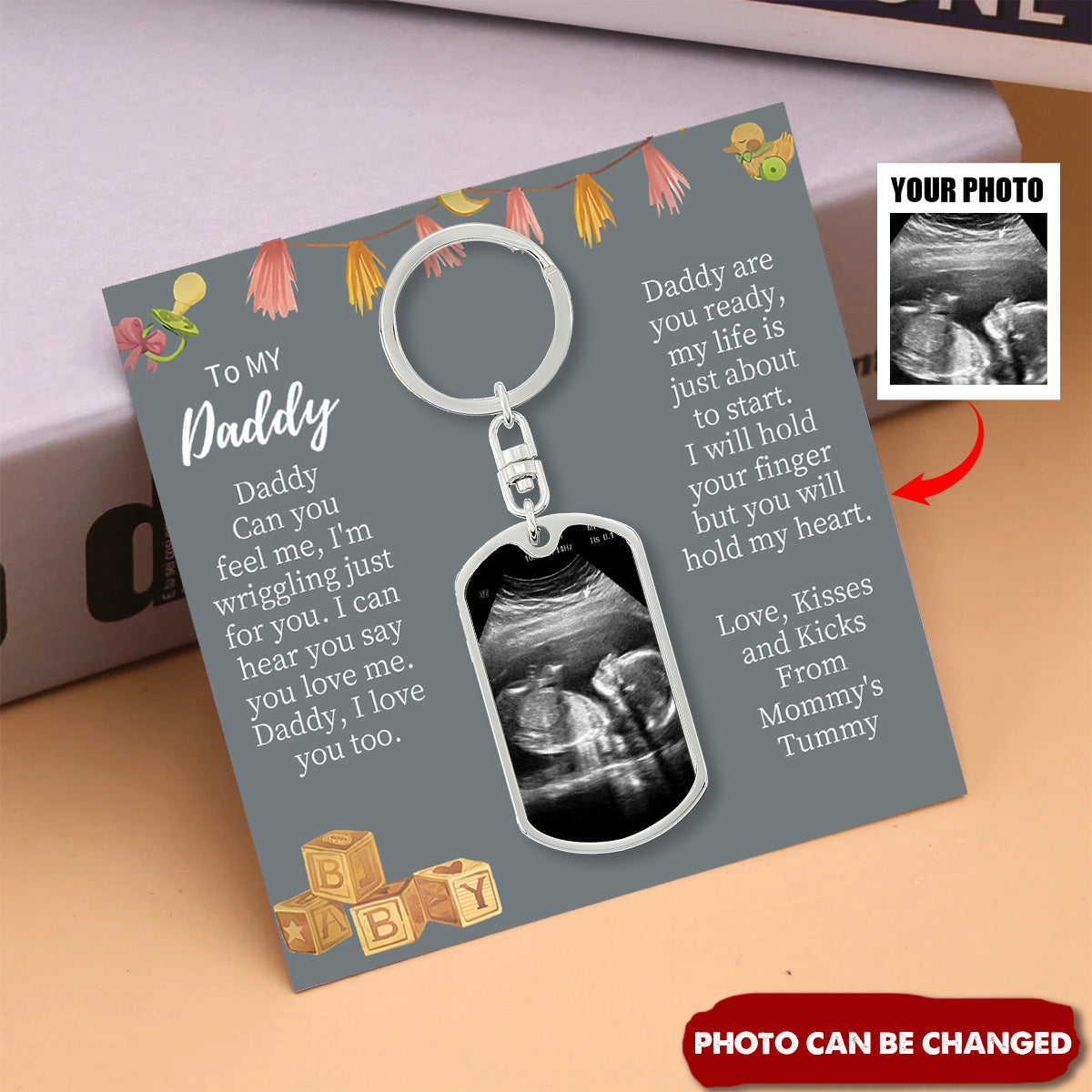 Daddy To Be Keepsake Gift From Baby Bump - Personalized Stainless Steel Keychain