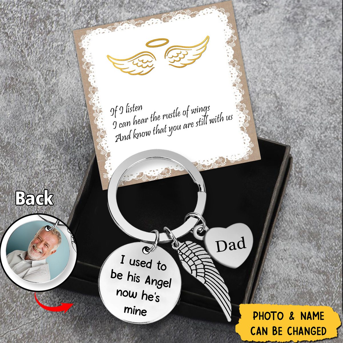 I Used To Be His Angel Now He Is Mine Personalized Stainless Steel Keychain