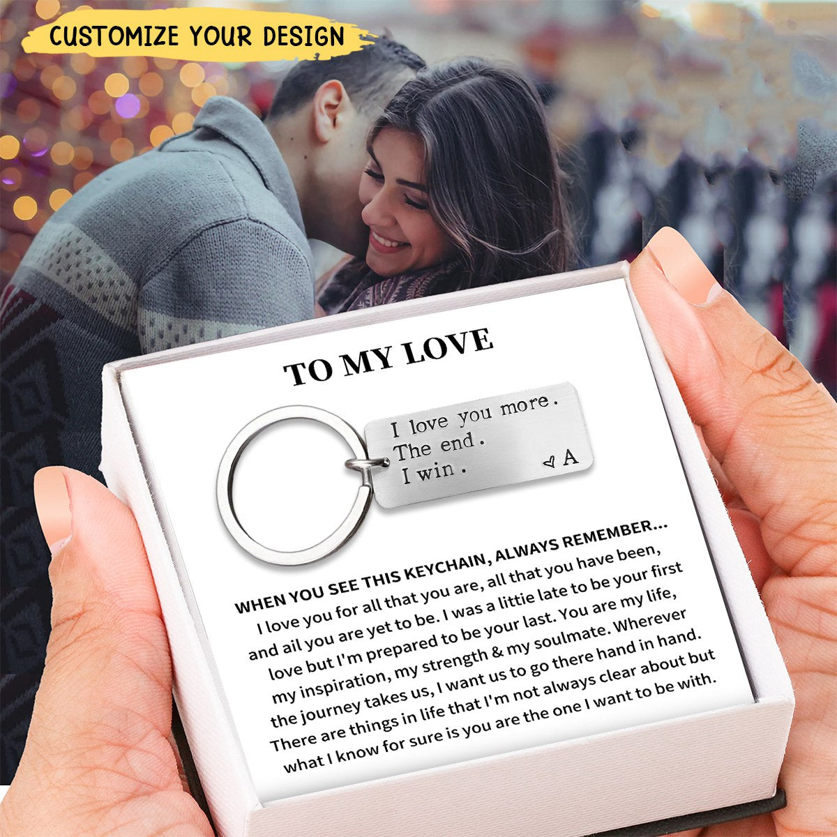 I Love You More - Personalized Couple Initial Keychain