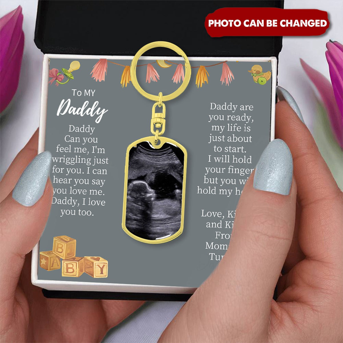 Daddy To Be Keepsake Gift From Baby Bump - Personalized Stainless Steel Keychain