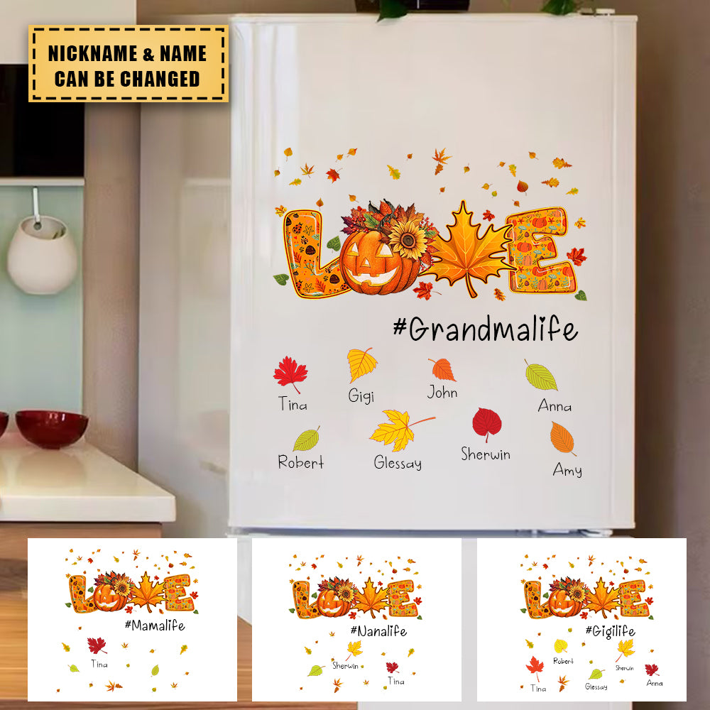 Love Grandma Life Pumpkin Fall Leaves Personalized Sticker