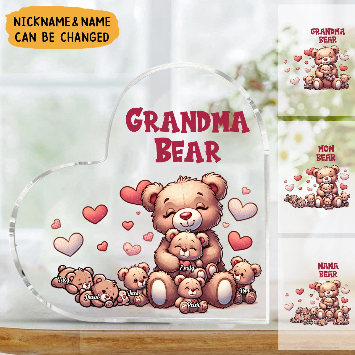Grandma Bear With Cute Grandkids Personalized Acrylic Plaque