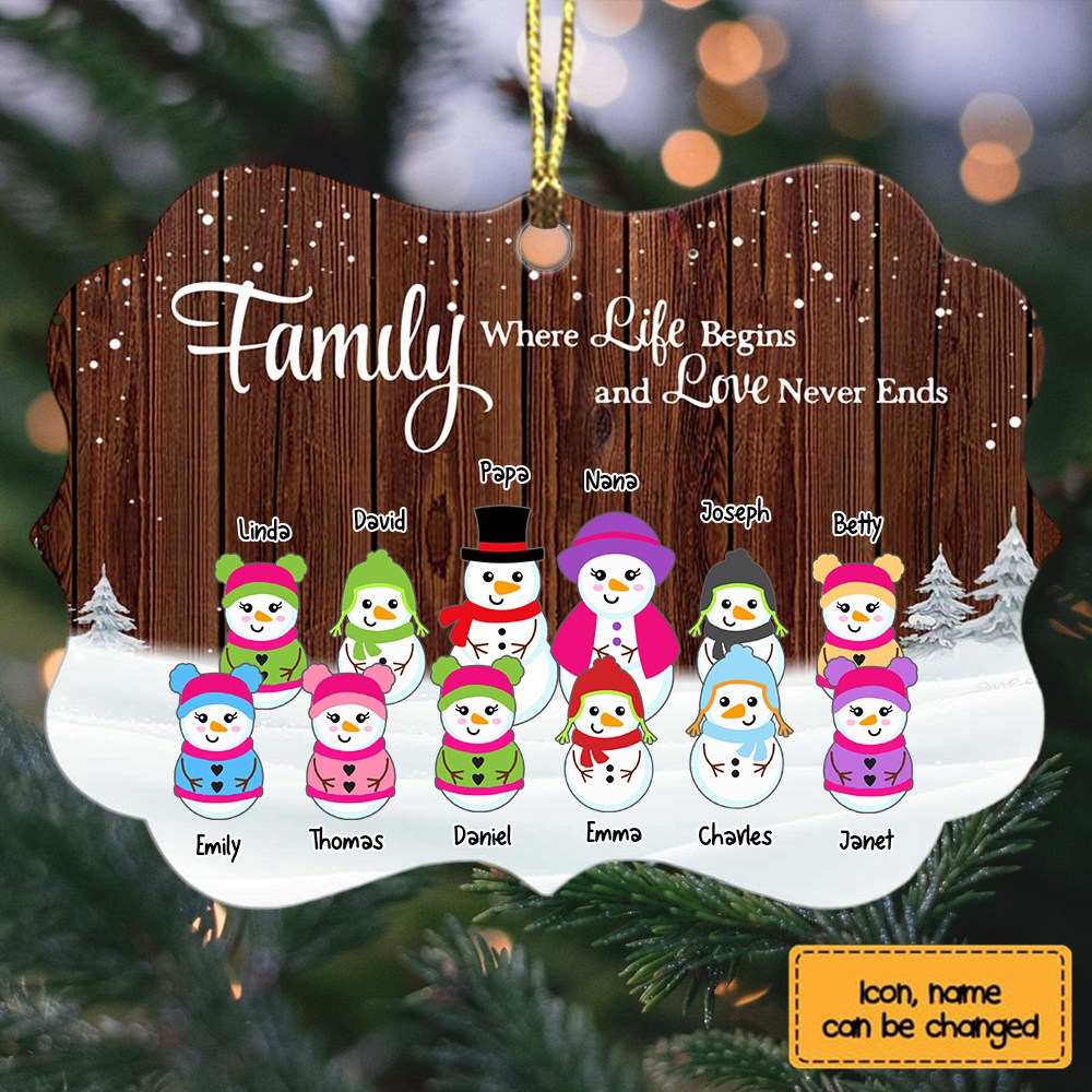 Personalized Snowman Family Grandma Grandpa Benelux Ornament
