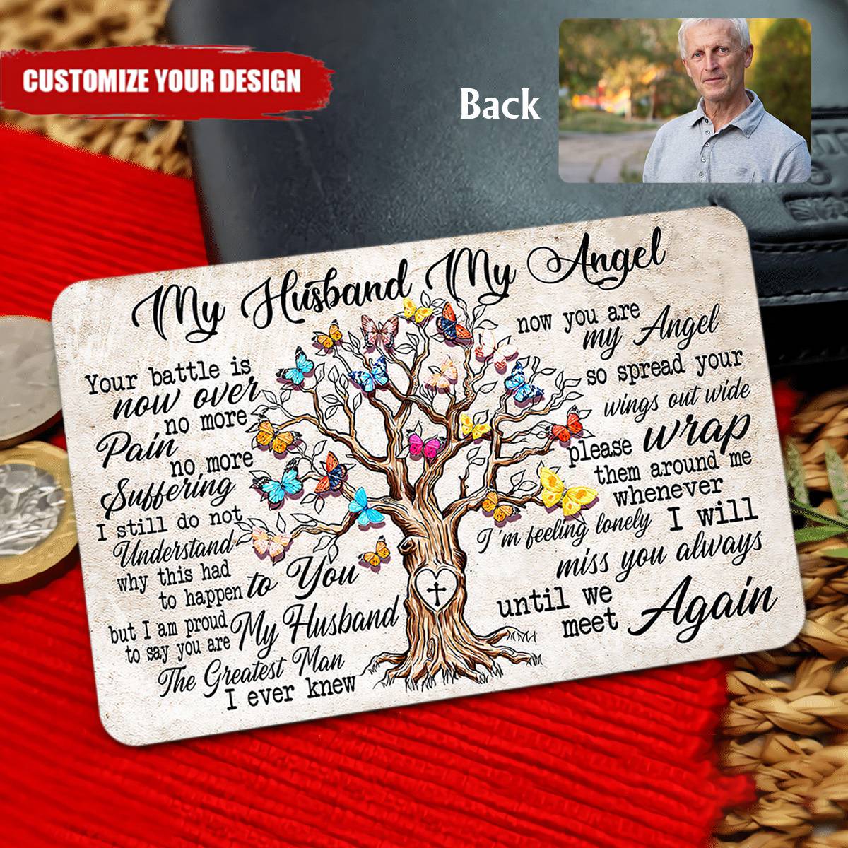 My Husband My Angel Tree Print Personalized Wallet Card