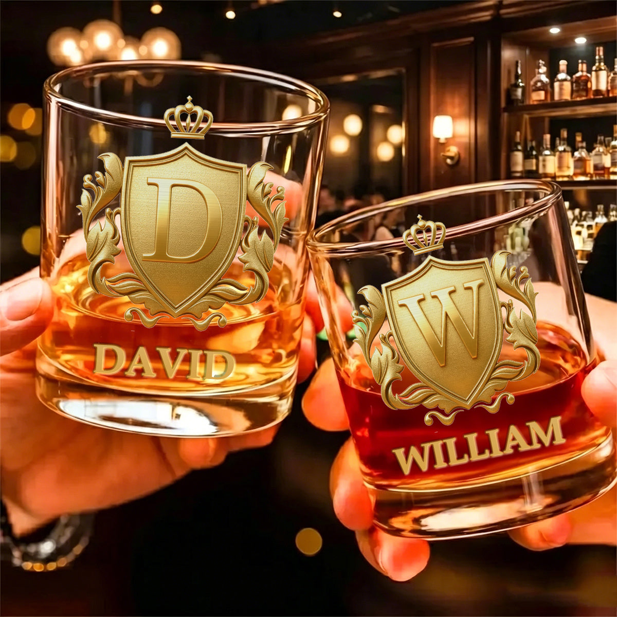 Personalized Gold Badge Initial Whiskey Glass –Father's Day Gift For Dad Or Husband