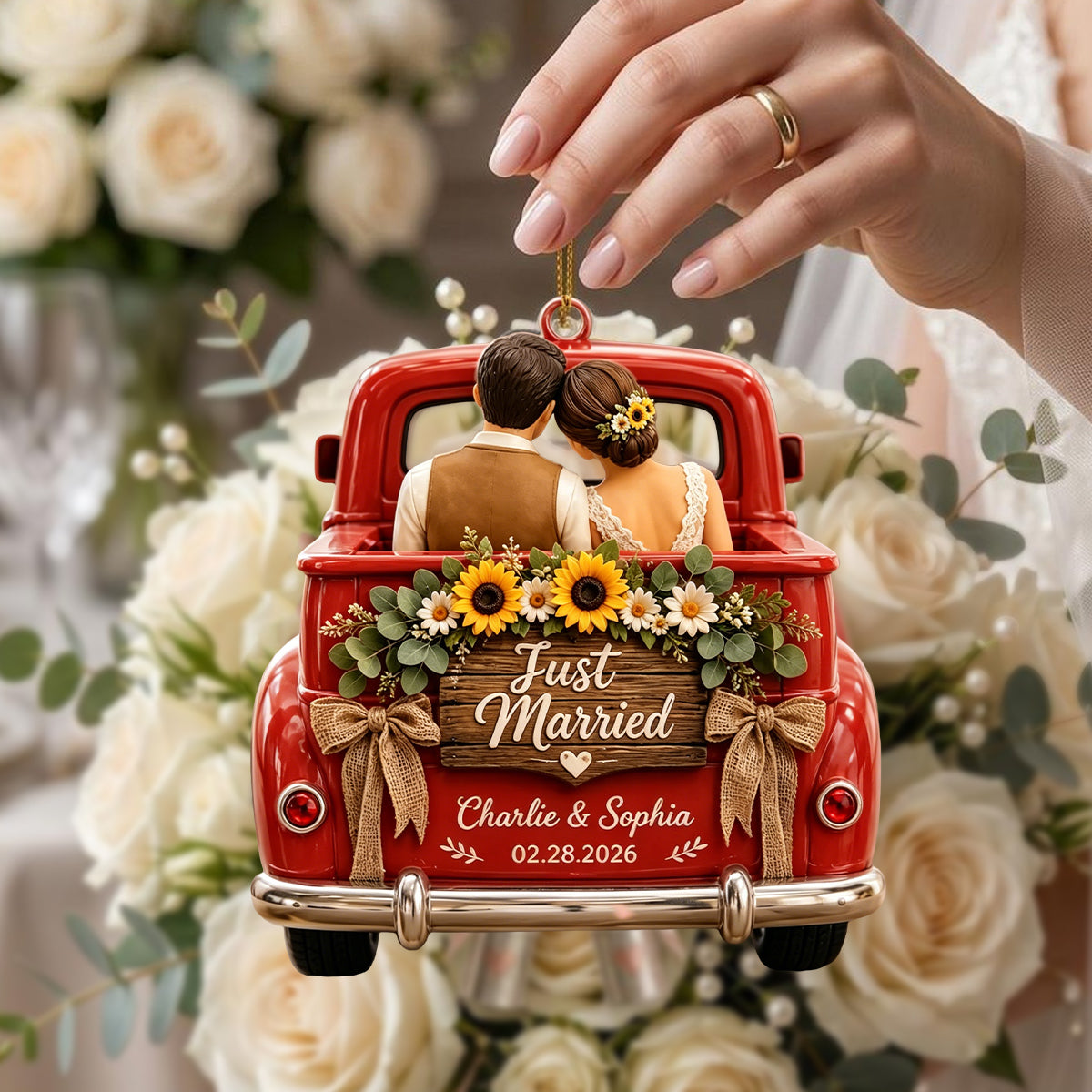 Personalized Just Married Truck Ornament, Custom Couple Acrylic Ornament