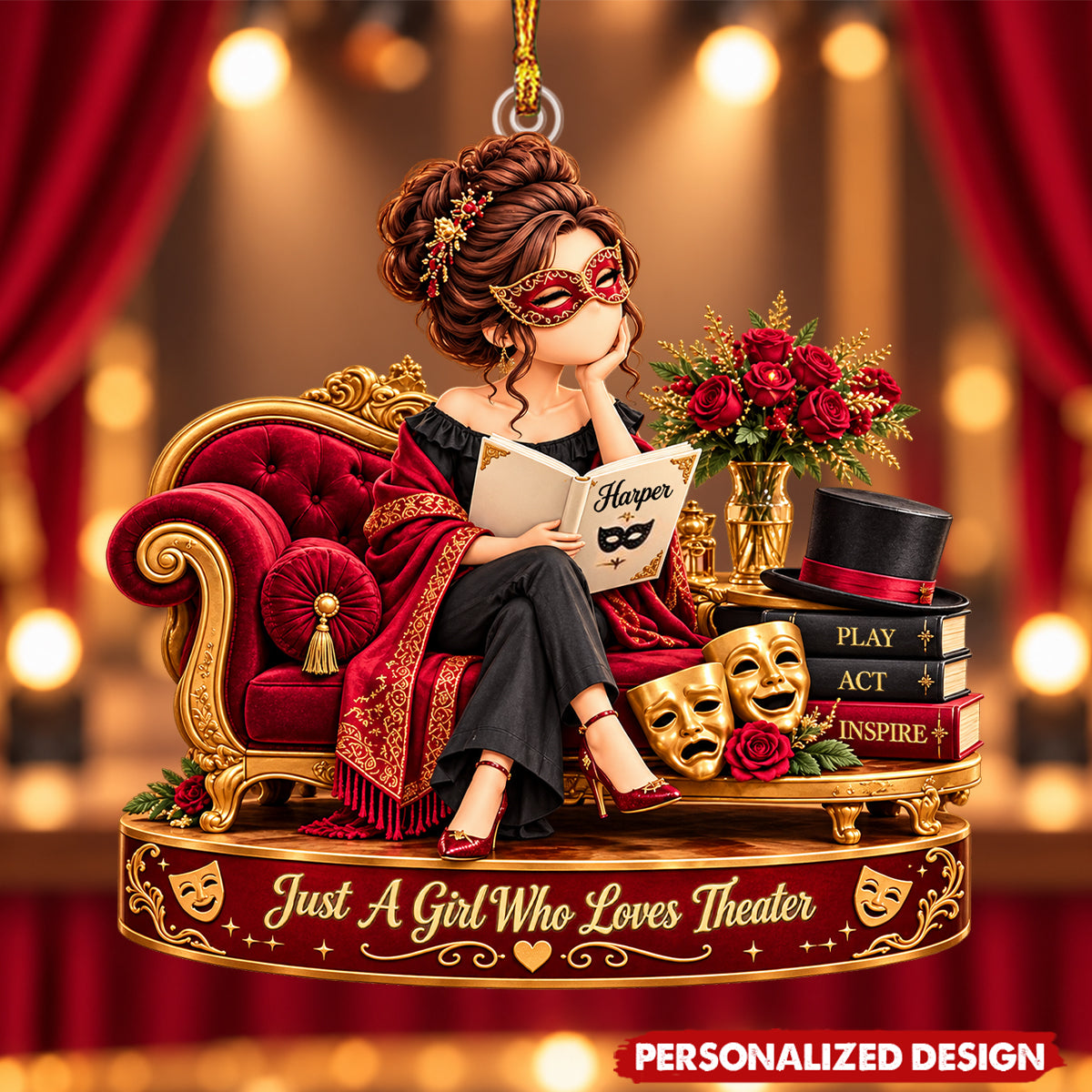 Personalized Theater Girl Acrylic Ornament, Custom Name Drama Christmas Ornament