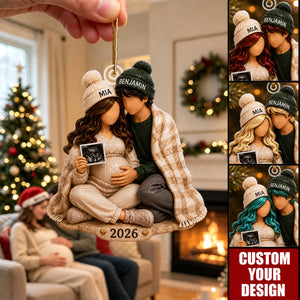 Personalized Pregnancy Christmas Acrylic Ornament, Expecting Parents Baby Keepsake