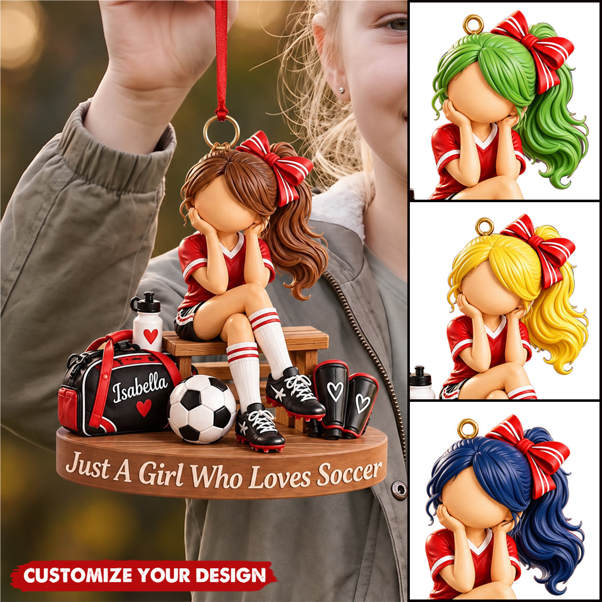 Personalized Soccer Girl Ornament, Custom Soccer Christmas Keepsake, Soccer Team Tree Decor