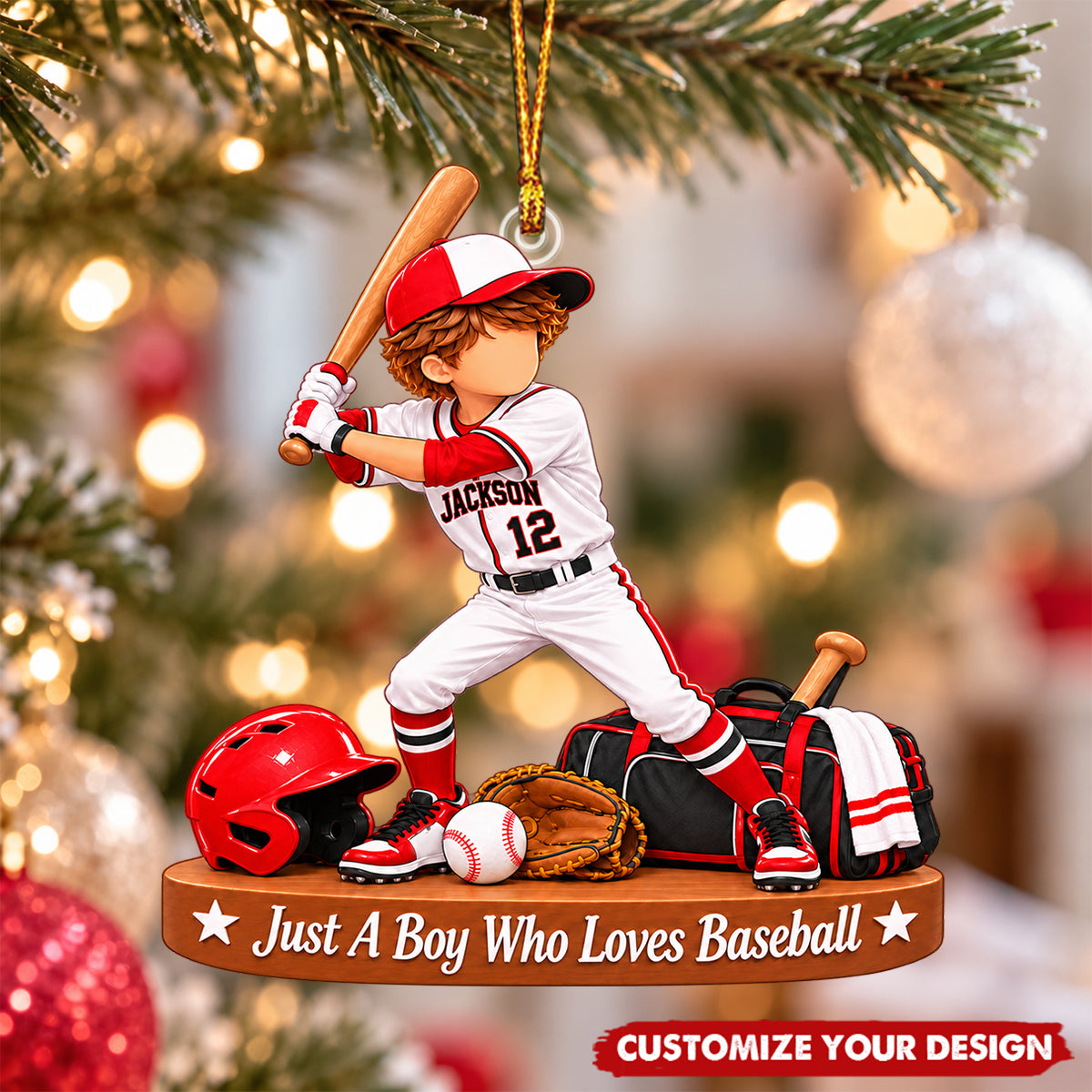 Personalized Baseball Boy Ornament, Custom Name & Number Christmas Gift