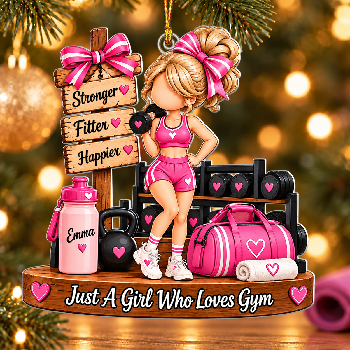 Personalized Gym Girl Christmas Ornament, Custom Name, Fitness Lover Gift