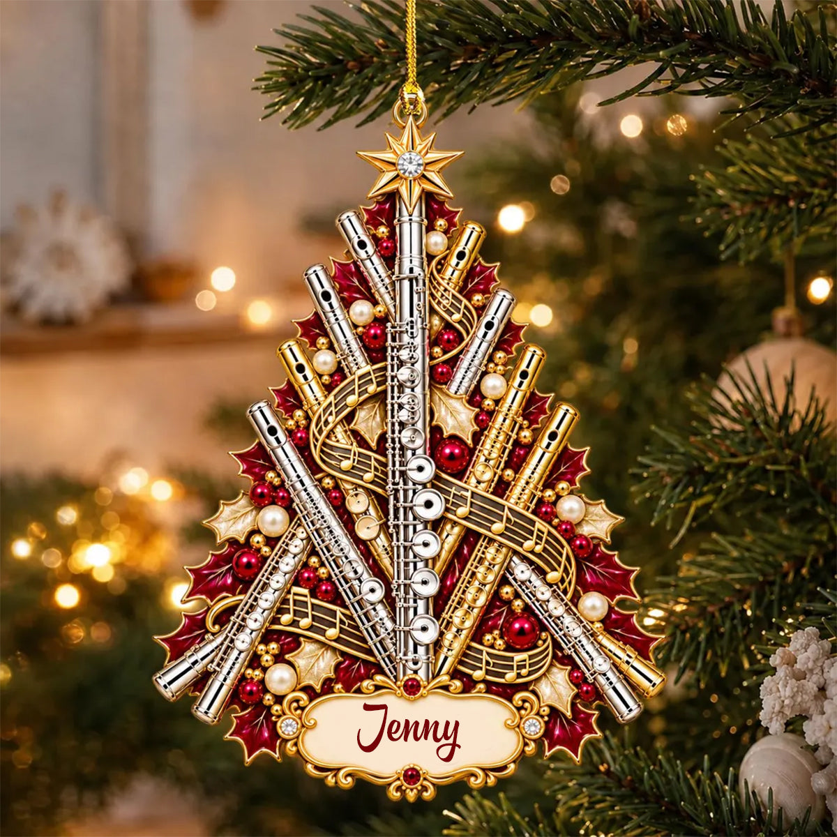 Personalized Flute Christmas Ornament, Custom Name Flutist Tree Decor, Gift For Flute Players