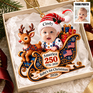 Custom Photo Baby's First Christmas America 250th Ornament 2026