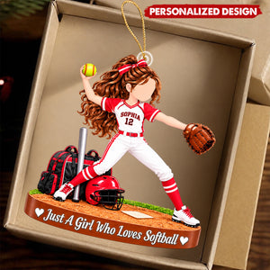 Personalized Softball Girl Ornament, Custom Name & Number Christmas Gift