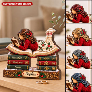 Custom Just A Girl Who Loves Books Wooden Block, Book Lover Gift
