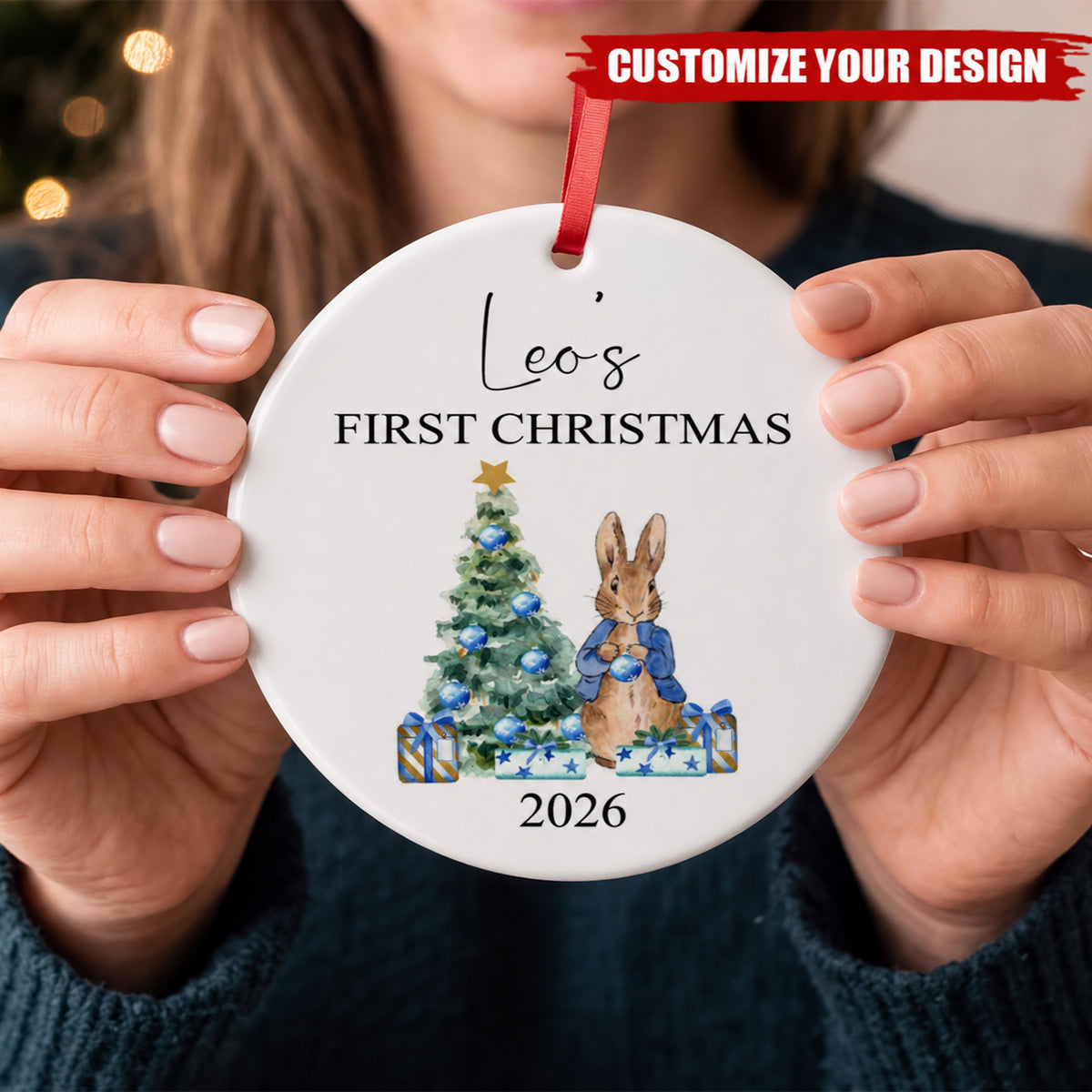 Personalized Baby's First Christmas Ornament, Rabbit Christmas Decoration