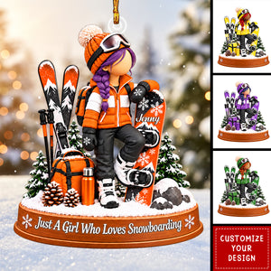 Personalized Snowboarding Girl Ornament, Custom Name Christmas Keepsake