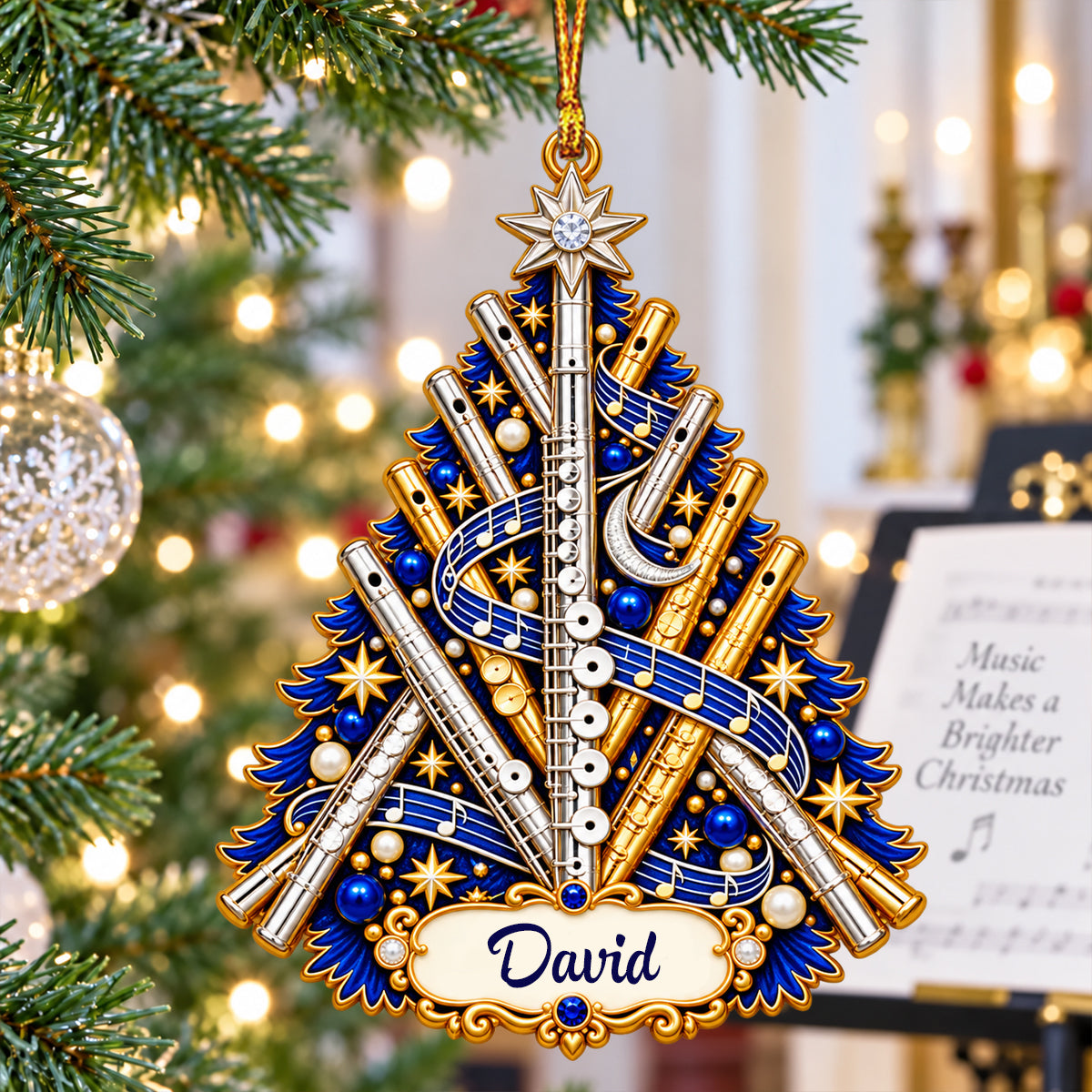 Personalized Flute Christmas Ornament, Custom Name Flutist Tree Decor, Gift For Flute Players