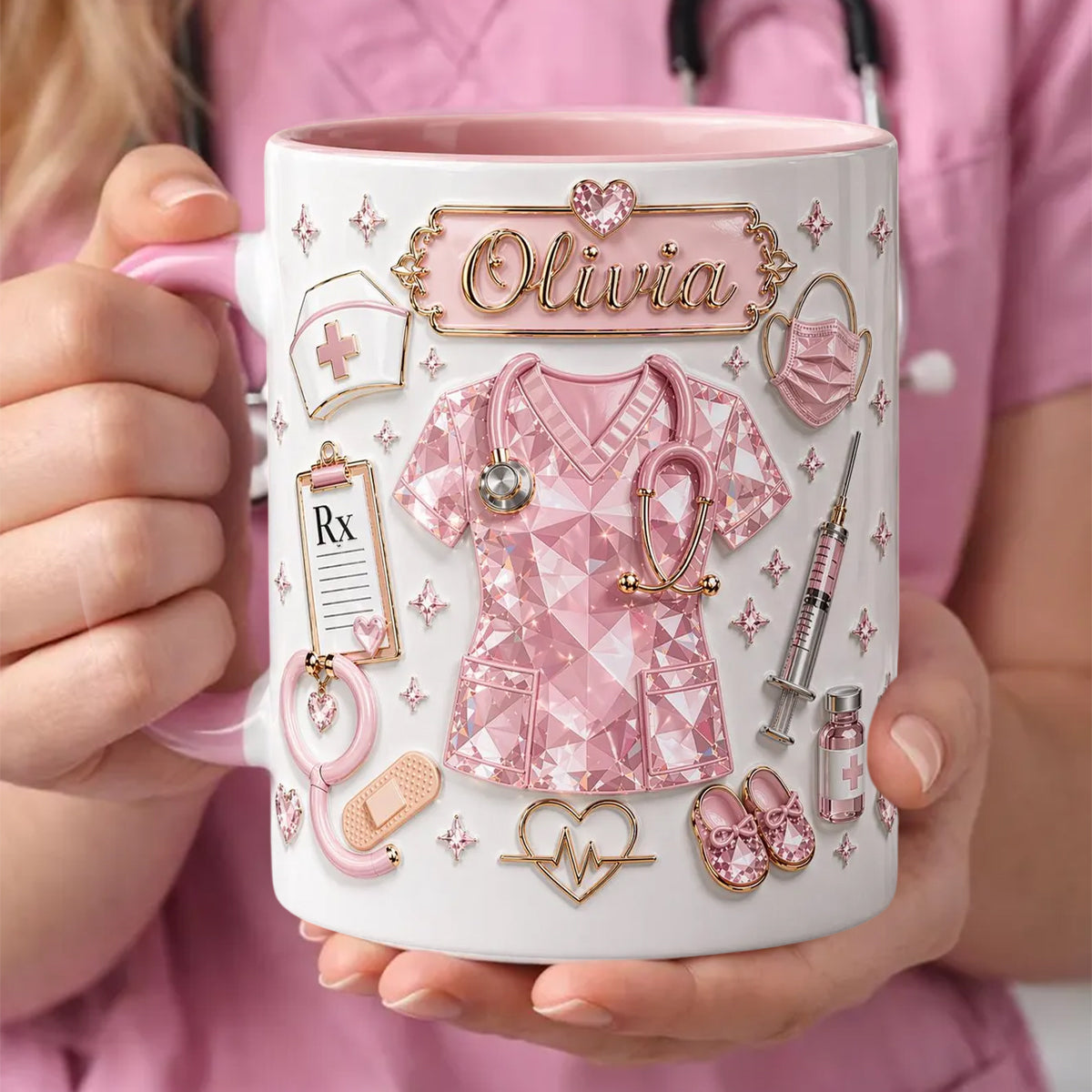 Personalized 3D Effect Nurse Name Mug-Custom RN Gift Coffee Cup