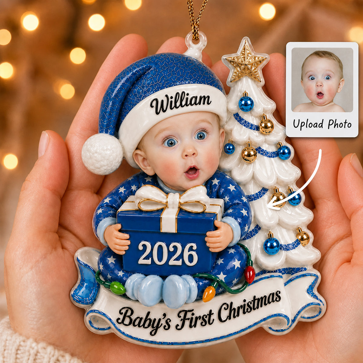 Personalized Baby’s First Christmas Ornament, Custom Photo & Name Keepsake