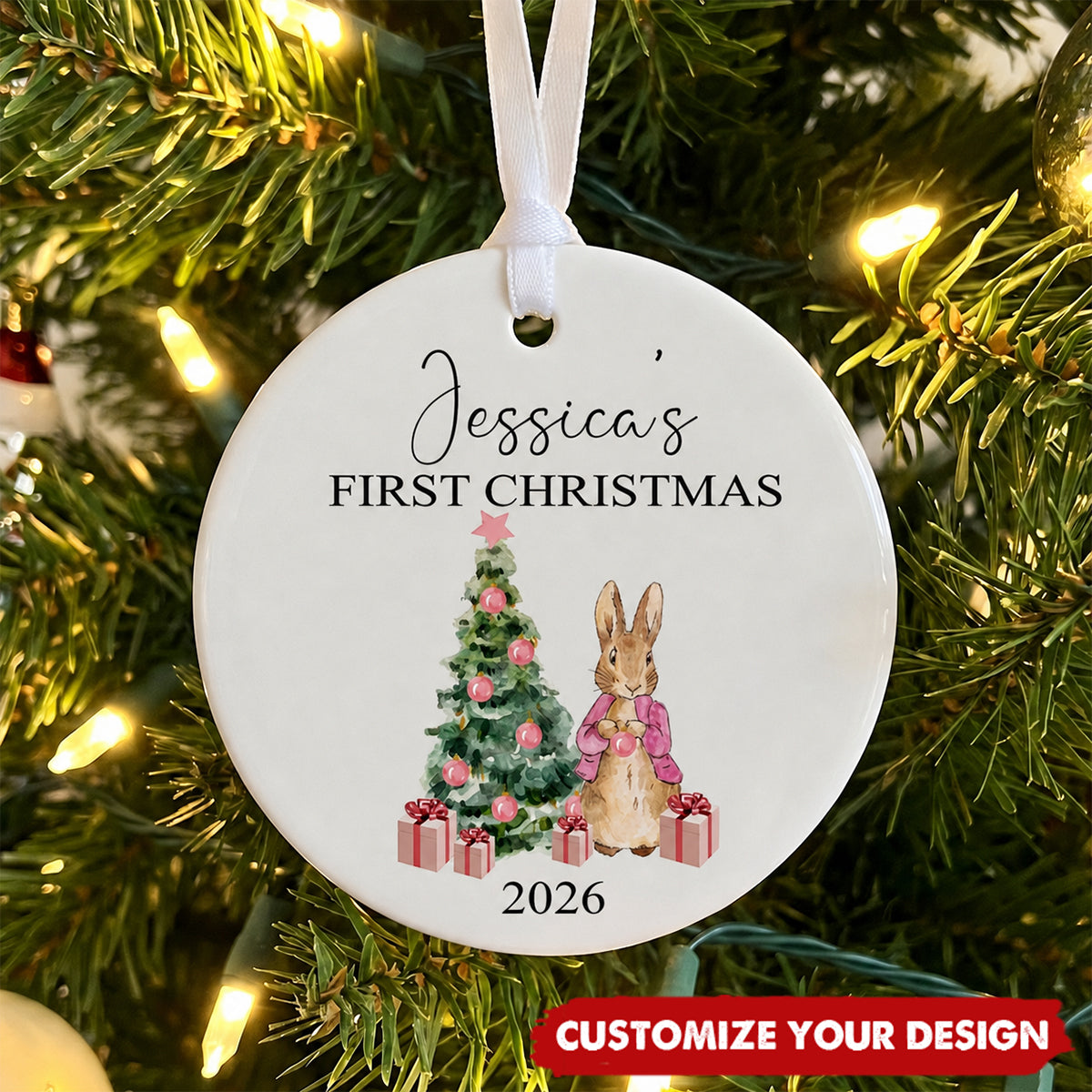 Personalized Baby's First Christmas Ornament, Rabbit Christmas Decoration