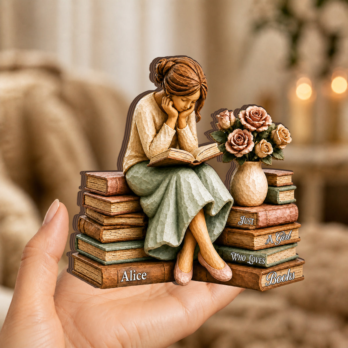 "Just A Girl Who Loves Books" Personalized Book Lover Wooden Plaque - Custom Reader Gift for Book Club Friends